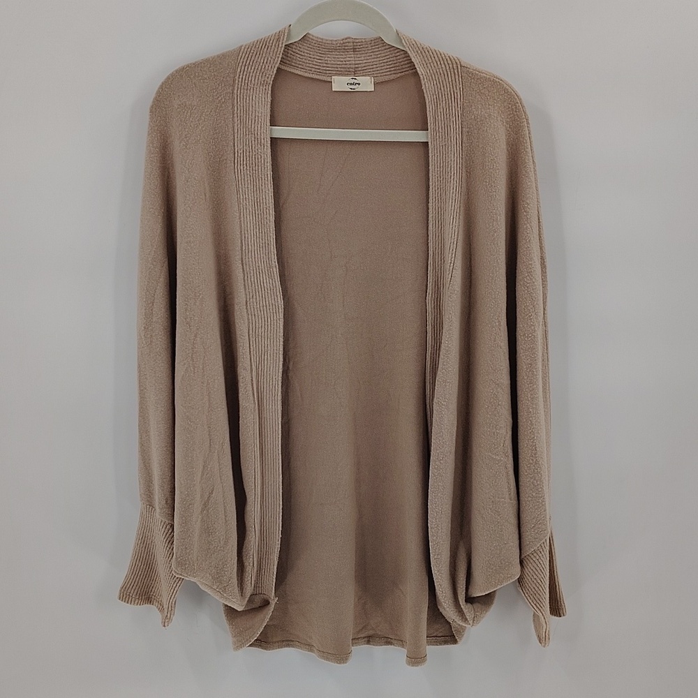 Entro Open Cardigan Beige Tan Size Small Batwing Style Soft Teddy Bear Fabric